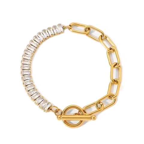 Bracciale Tennis In Acciaio Inossidabile Per Donna Con Zirconia Baguette Catena Regolabile Gioielli Di Moda