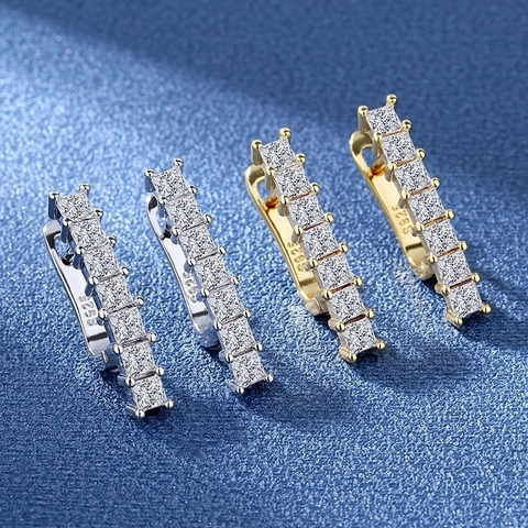 Korean Style Square Rhinestone Huggie Hoop Earrings For Women Copper Jewelry With 925 Sterling Silver Post Gold Plated