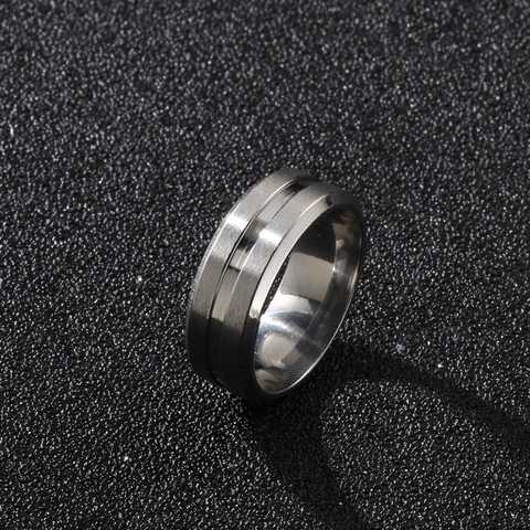 Bague En Acier Inoxydable Pour Hommes Bicolore Finition Mate Brossée Rainure Polie Band Punk Bijoux De Mode