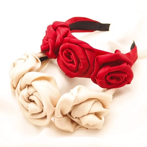 Elegantes 3D Handgefertigtes Rosen Blumen Stirnband Satin Stoff Retro Stil Haarreif Für Damen Hochzeit Party Zubehör