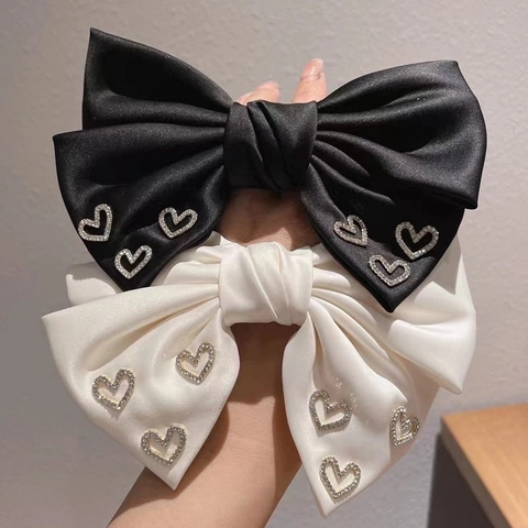 Coletero De Lazo De Satén Corazón De Diamantes De Imitación Elegante Estilo Coreano Para Mujer
