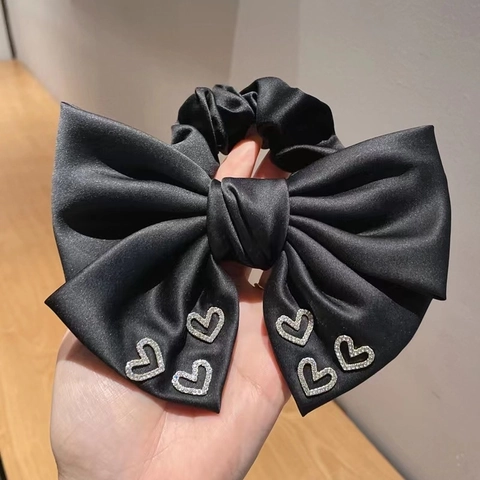 Coletero De Lazo De Satén Corazón De Diamantes De Imitación Elegante Estilo Coreano Para Mujer