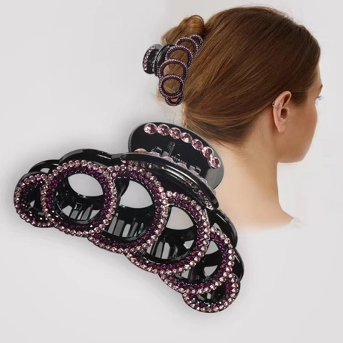 Elegant Large Hair Claw Clip Resin Sparkling Rhinestone Vintage Flower Style Hair Clamp Accessory For Women