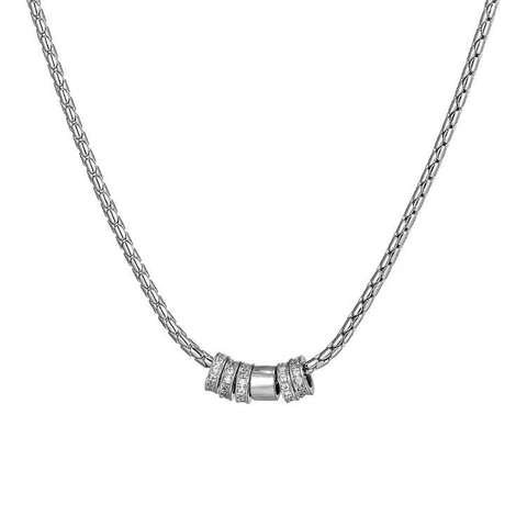 Collar De Acero De Titanio Con Colgante De Anillos Deslizantes Circón Brillante Cadena De Clavícula Joyería Para Hombre Mujer