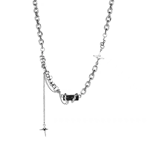 Collana In Acciaio Al Titanio Hip Hop Con Pendente Pietra Nera Rettangolare Stella Croce Gioielli Punk Gothic Unisex
