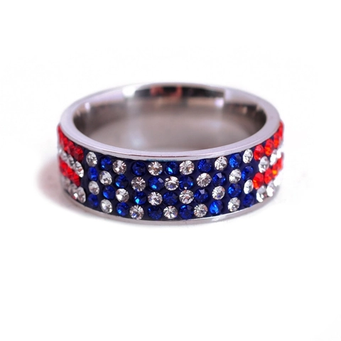 Anello In Acciaio Inossidabile Con Strass Rosso Bianco Blu Motivo Bandiera USA Per Uomini Donne Moda