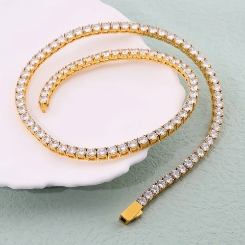Fashion 316 Stainless Steel Tennis Necklace For Men Women Unisex Zirconia Inlaid Polished Chain Necklace Party Jewelry Gift
