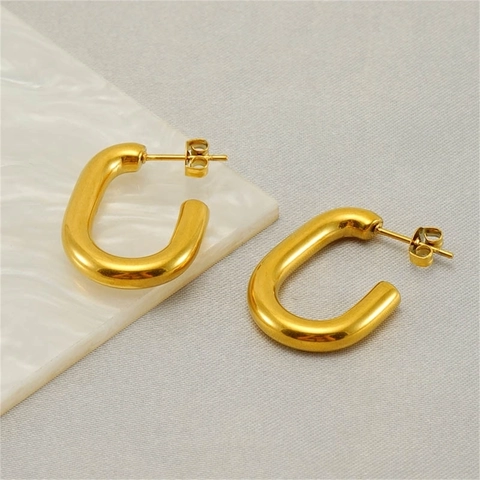 Orecchini A Cerchio A Forma Di U Minimalisti In Acciaio Inossidabile Placcato Oro Geometrici Lucidi Moda Per Donna