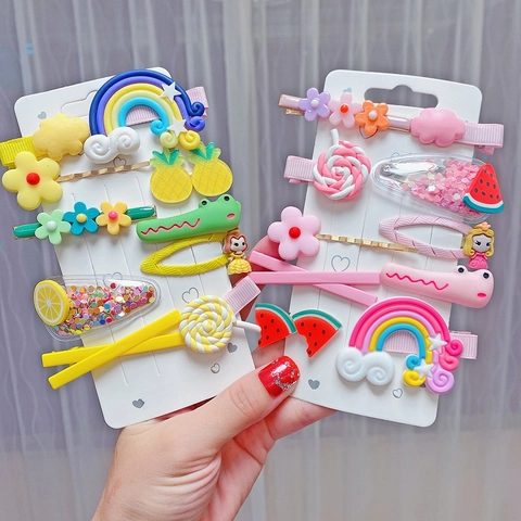 Süße Cartoon Regenbogen Lutscher Frucht Haarspangen Für Kinder Mädchen Weicher Ton Harz Legierung Mehrere Stile Haarnadeln
