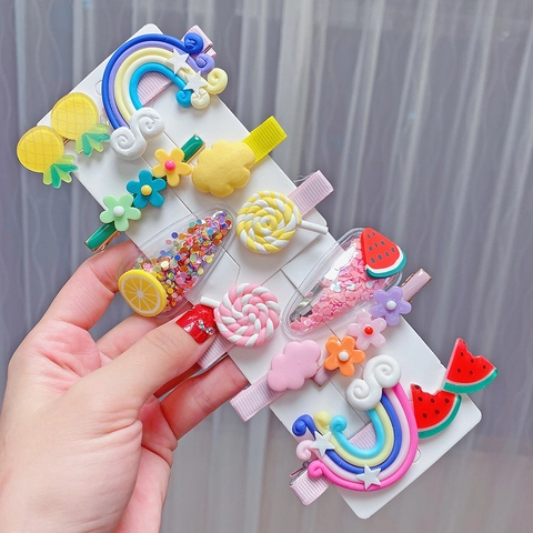 Süße Cartoon Regenbogen Lutscher Frucht Haarspangen Für Kinder Mädchen Weicher Ton Harz Legierung Mehrere Stile Haarnadeln