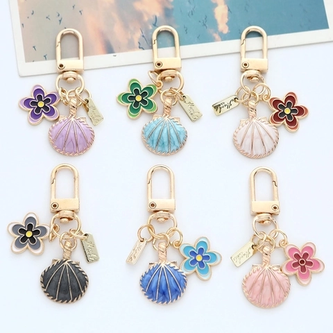Lindo Llavero De Concha Y Flor Aleación De Zinc Esmalte Colgante De Bolso Para Mujeres Niñas Colorido Decorativo Llavero
