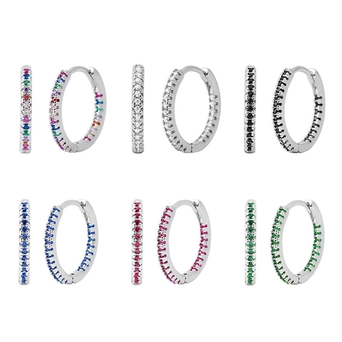 Colorful Zircon Hoop Earrings Copper Huggie Ear Buckles Round Geometric Minimalist Elegant Jewelry For Women Accessory