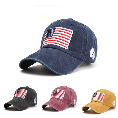 Vintage Washed Cotton Baseball Cap American Flag USA Embroidery Distressed Adjustable Sun Hat For Men Women Outdoor