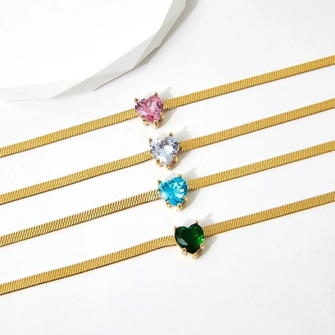 Hart Hanger Ketting Roestvrij Staal Zirkonia Verguld Slangenketting Minimalistische Sleutelbeen Sieraden Voor Vrouwen