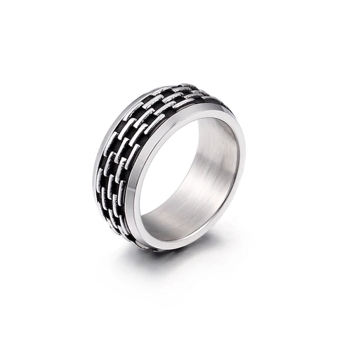 Anillo De Acero Inoxidable De Estilo Industrial Con Textura De Esmalte Negro Joyería De Moda Punk Rock Para Hombre Y Mujer
