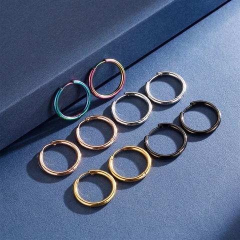 Orecchini A Cerchio Acciaio Inossidabile Tondi Lucidi Chiusura Clicker Gioielli Geometrici Minimalisti Per Uomo Donna