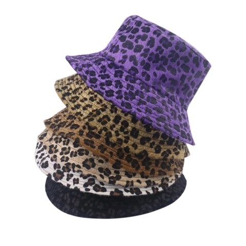 Leopard Print Woolen Bucket Hat For Women Men Winter Warm Reversible Plush Basin Hat Fashion Versatile Travel Sun Hat