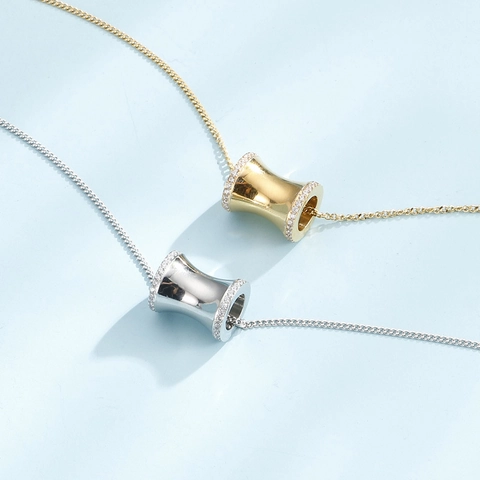 Cylinder Pendant Necklace Stainless Steel Minimalist Jewelry With Cubic Zirconia Fashion Clavicle Chain For Women
