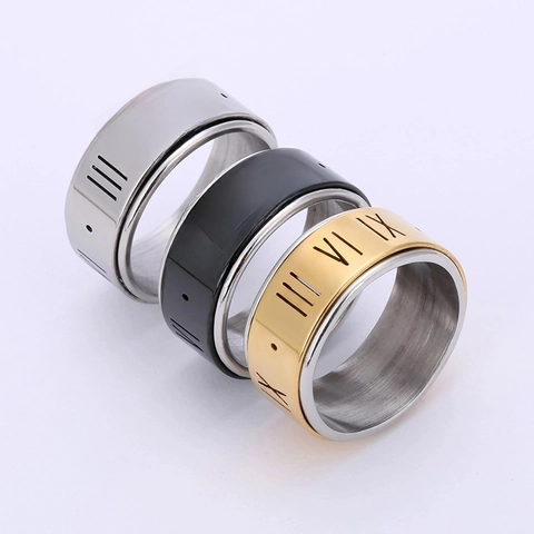 Römische Ziffern Edelstahl Rotierender Spinner Ring Stressabbau Fidget Band Schmuck Für Damen Und Herren Retro Stil