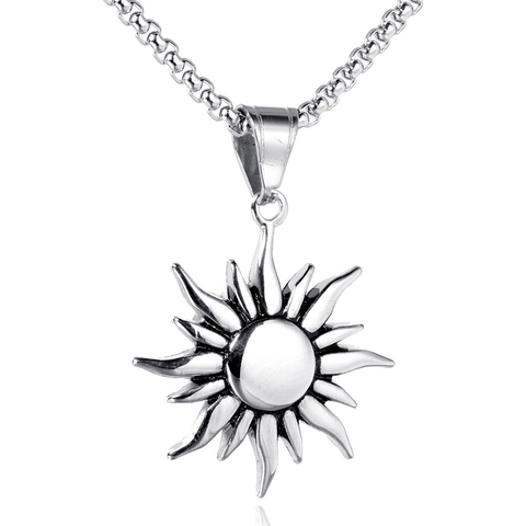 Ciondolo a Forma di Fiore di Sole in Acciaio Inossidabile Vintage per Uomo Donna Retro 316L Acciaio al Titanio Ciondolo Solo Senza Catena