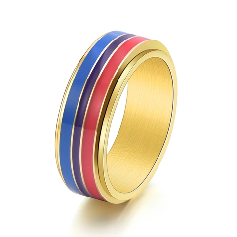 Anello Spinner Rotante in Acciaio Inossidabile a Strisce Colorate Anello Decompressione per Uomo Donna Gioielli di Moda
