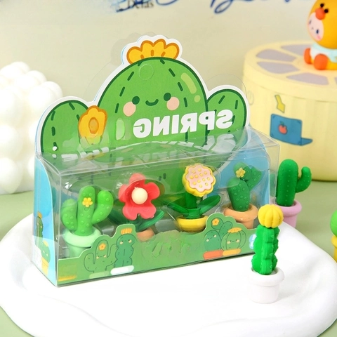 Cactus Succulent Potted Plant Erasers TPR Detachable Creative Cartoon Stationery For Students Kids School Office