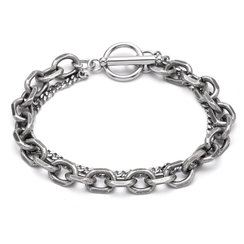 Layered Chain Bracelet Stainless Steel OT Toggle Clasp Hip Hop Punk Vintage Jewelry For Men