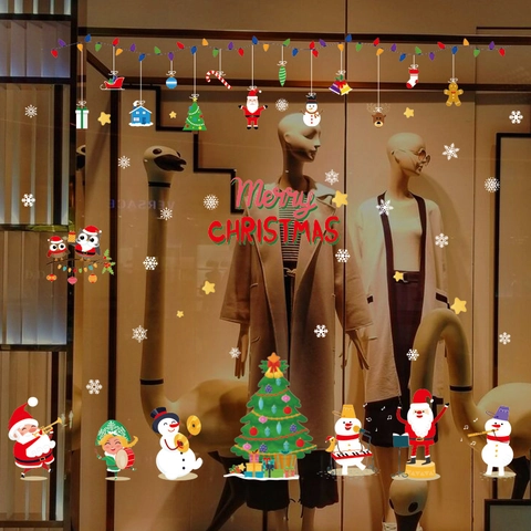 Pegatinas Ventana Feliz Navidad Calcomanías Pared PVC Papá Noel Muñeco De Nieve Reno Árbol Decoración Festiva Removible