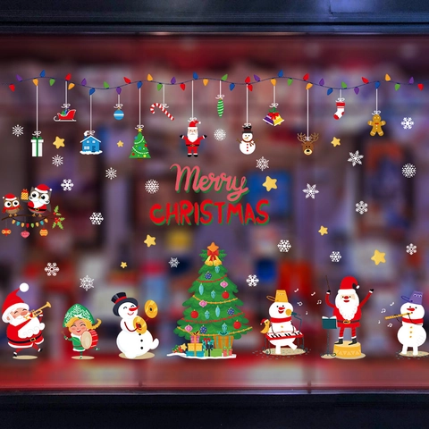 Pegatinas Ventana Feliz Navidad Calcomanías Pared PVC Papá Noel Muñeco De Nieve Reno Árbol Decoración Festiva Removible