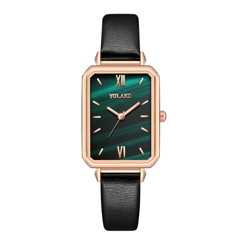 Dames Quartz Horloge Rechthoekige Legering Kast Kunstlederen Band Malachiet Textuur Wijzerplaat Romeinse Cijfers Vintage