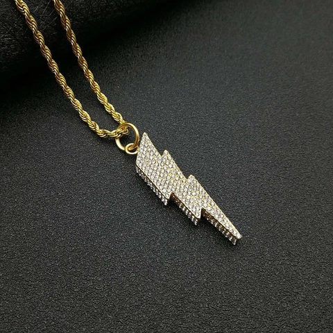 Bliksemschicht Hanger Ketting Roestvrij Staal Volledig Ingelegd Met Strass Verguld Hip Hop Sieraden Voor Heren Dames