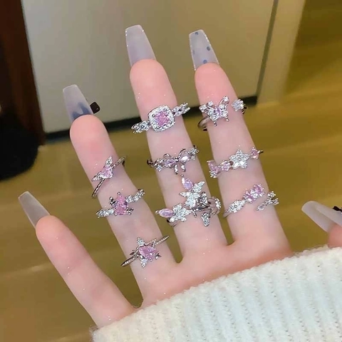 Verstellbare Offene Ringe Mit Rosa Zirkon Kupfer Herz Stern Schmetterling Romantisch Süß Für Damen Mädchen