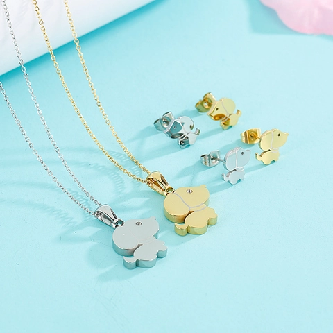 Süßes Cartoon Hund Titanstahl Schmuckset Für Damen Strass Tier Anhänger Halskette Und Ohrstecker Mode Geschenk
