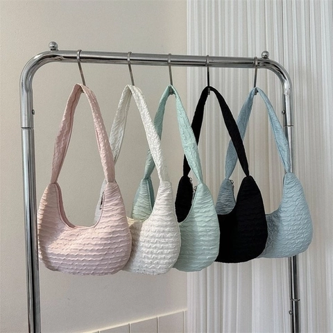 Sac À Épaule Hobo Plissé Léger Forme De Dumpling Nuage Sac À Main Sous Les Aisselles Fermeture Éclair Style Coréen Femmes