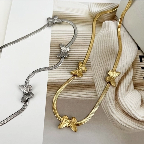 Collana Con Ciondolo A Farfalla Acciaio Inossidabile Catena A Serpente Gioielli Di Moda Per Donne