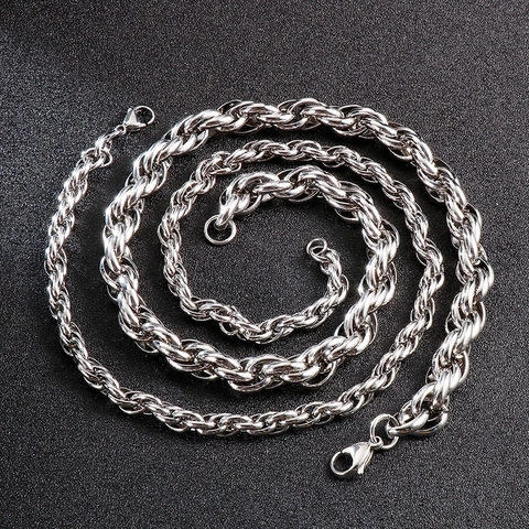 Collar De Cadena De Cuerda Hip Hop Para Hombre De Acero Inoxidable Eslabones Torcidos Joyería Punk