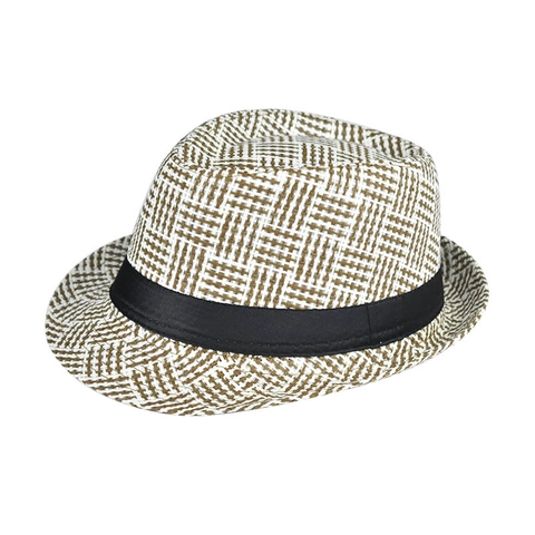Cappello Fedora Uomo Estate Paglia Di Carta Traspirante Protezione Solare Stile Jazz Vintage Motivo Plaid Spiaggia Viaggio