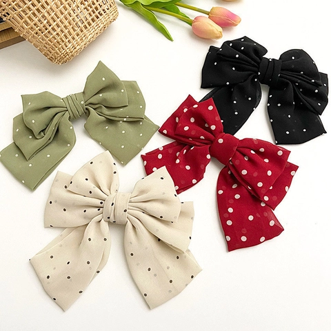 Grande Pince À Cheveux Nœud Mousseline Motif À Pois Pince À Ressort Épingle À Cheveux Style Lolita JK Pour Femmes