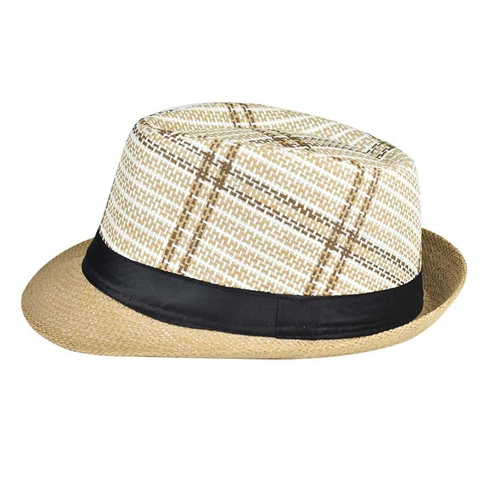 Cappello Fedora Paglia Di Carta Protezione Solare Intrecciato Motivo A Quadri Estate Outdoor Stile Vintage Unisex
