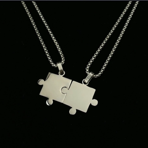 Stainless Steel Puzzle Pendant Necklace Matching Jewelry For Couples Best Friends Hip Hop Style Polished Unisex