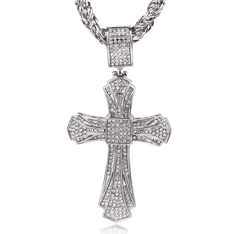 Collier Pendentif Croix Iced Out Grand Strass Acier Inoxydable 316L Pour Hommes Femmes Trendy Hip Hop Punk