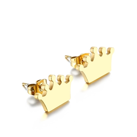 Stainless Steel Crown Stud Earrings Polished Finish Minimalist Geometric Trendy Jewelry Daily Wear Birthday Gift For Women