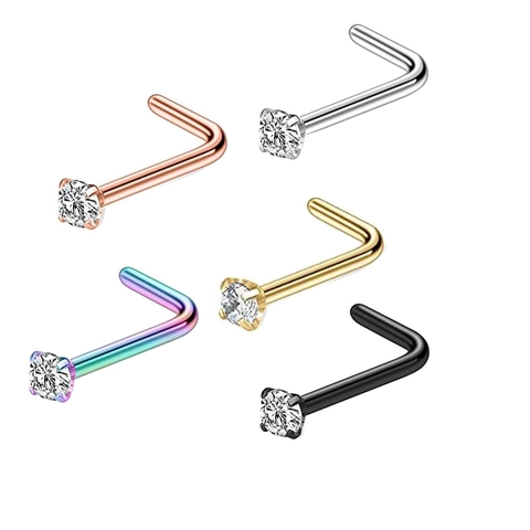 Borchie Al Naso Acciaio Inossidabile Zirconia Forma L Gioielli Per Piercing Minimalista Geometrico Per Donna Uomo