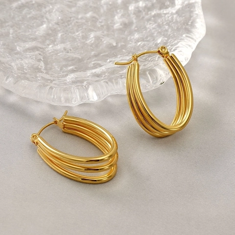 Dreilagige Creolen 18K Vergoldeter Edelstahl Minimalistische Geometrische U-Form Hängeschmuck Für Damen