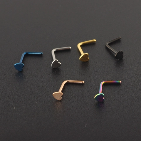 Herzförmige L-Förmige Nasenstecker Edelstahl Hypoallergener Körperpiercing Schmuck Mehrfarbig Für Damen Herren