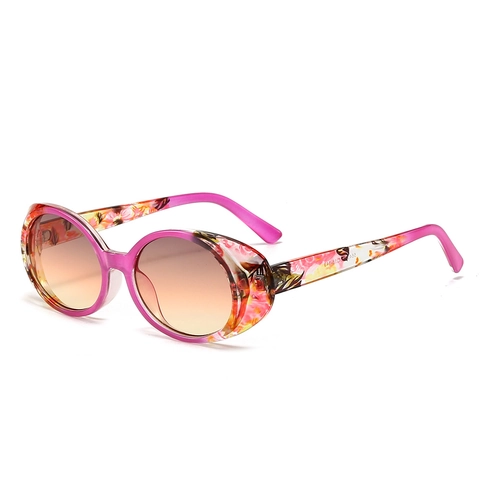 Occhiali Da Sole Ovali Retro Per Donna Montatura PC Protezione UV400 Lenti Sfumate Motivo Floreale Vintage
