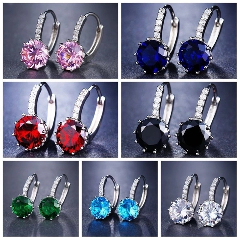 Orecchini A Cerchio Con Zircone Rotondo AAA Rame Geometrici Chiusura A Leva Gioielli Moda Per Donne Stile Pendolare