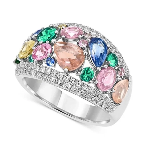Exaggerated Colorful Teardrop Finger Ring For Women Copper Inlaid Zirconia Geometric Multi Color Gemstone Luxurious Ring