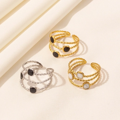 304 Stainless Steel Open Ring For Women Minimalist Multi Layer Geometric Enamel Adjustable Finger Ring Jewelry Gift