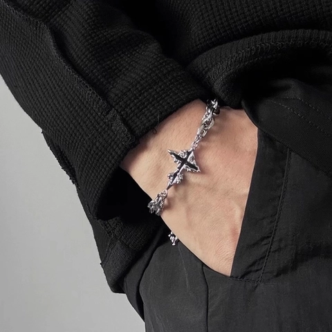 Cross Pendant Double Layer Chain Bracelet And Necklace Titanium Steel Hip Hop Gothic Punk Jewelry For Men Women